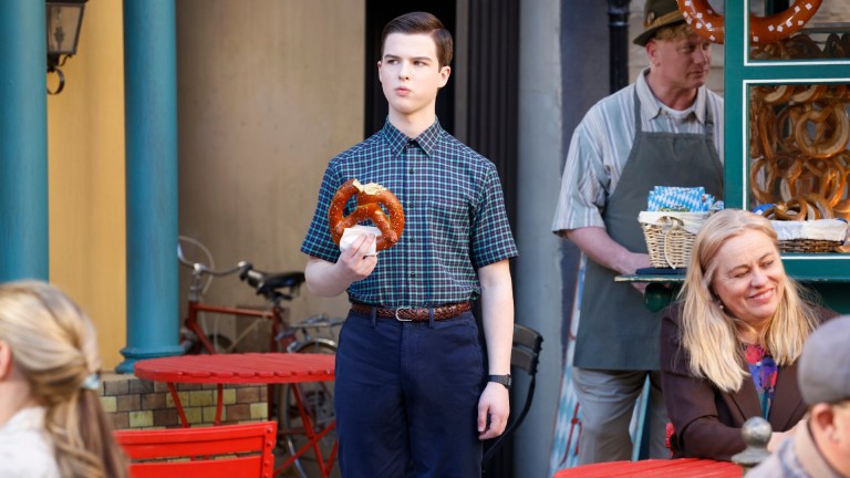 “Half a Wiener Schnitzel and Underwear in a Tree” - News of the tornado reaches Sheldon and Mary in Germany. Also, with the Cooper house in chaos, Missy steps up, on the season 7 premiere of YOUNG SHELDON, Thursday, February 15 (8:00-8:31 PM, ET/PT) on the CBS Television Network, and available to stream live and on demand on Paramount+*. Pictured: Iain Armitage as Sheldon Cooper.