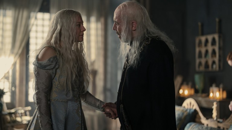 Rhaenyra (Emma D'Arcy) and Viserys (Paddy Considine) in House of the Dragon