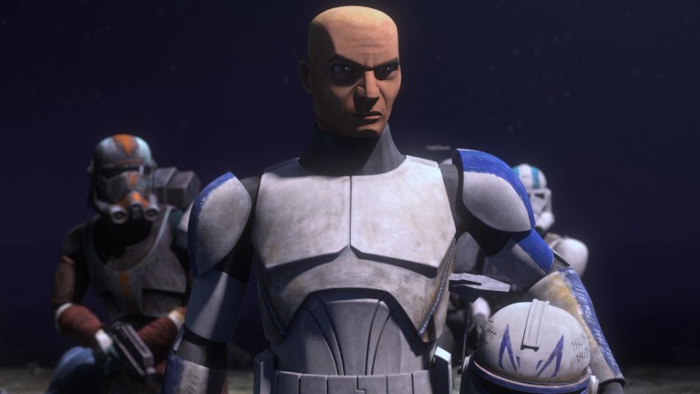 Hunter, Clone Trooper Fireball, and Captain Rex in a scene from "STAR WARS: THE BAD BATCH", season 3