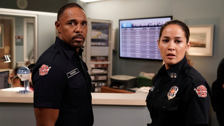 JASON WINSTON GEORGE as BEN WARREN and JAINA LEE ORTIZ as CAPTAIN ANDREA HERRERA in ABC's Station 19 season 7