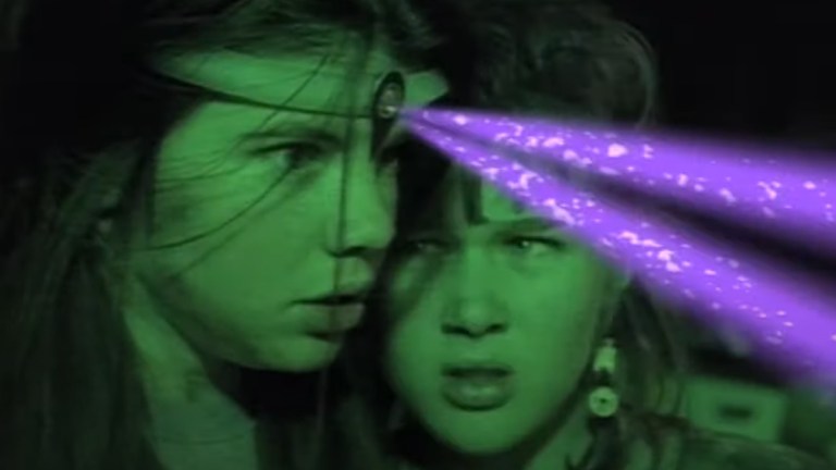 Alana shooting lasers from her headband in 1990s Australian series The Girl From Tomorrow