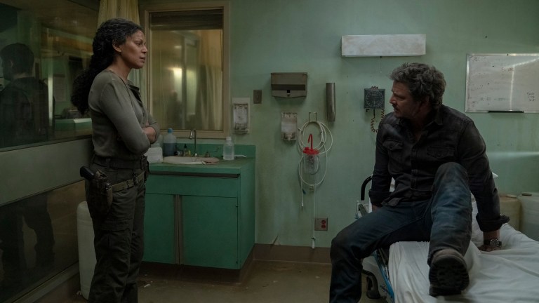Merle Dandridge and Pedro Pascal in The Last of Us season 1.