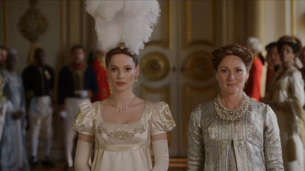 Frannie and Violet at court in Bridgerton Season 3