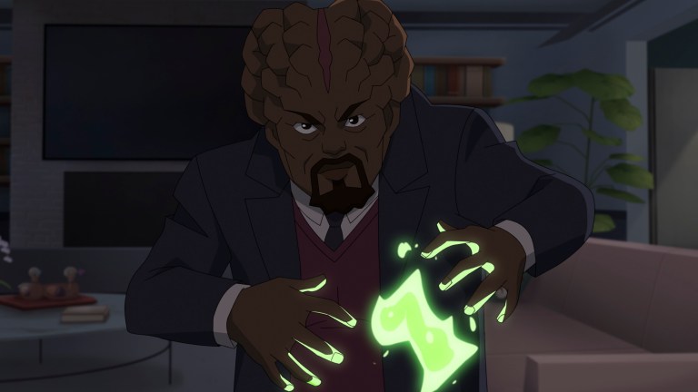 Angstrom Levy (Sterling K. Brown) prepares a multiverse orb in Invincible season 2.