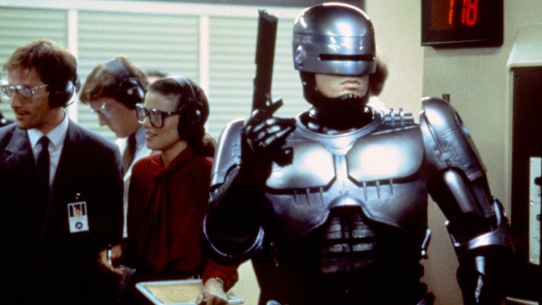 RoboCop in 1987 with gun