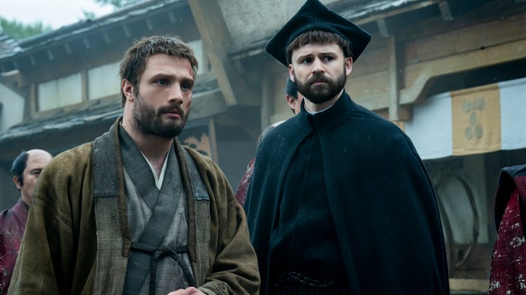 “SHOGUN” -- "A Dream of a Dream" -- Episode 10 (Airs April 23) Pictured (L-R): Cosmo Jarvis as John Blackthorne, Tommy Bastow as Father Martin Alvito.