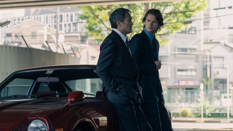 Ken Watanabe and Ansel Elgort in Tokyo Vice season 2.