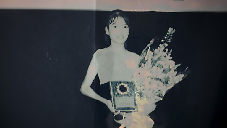 A black and white image of Jennifer Pan in the Netflix documentary What Jennifer Did.