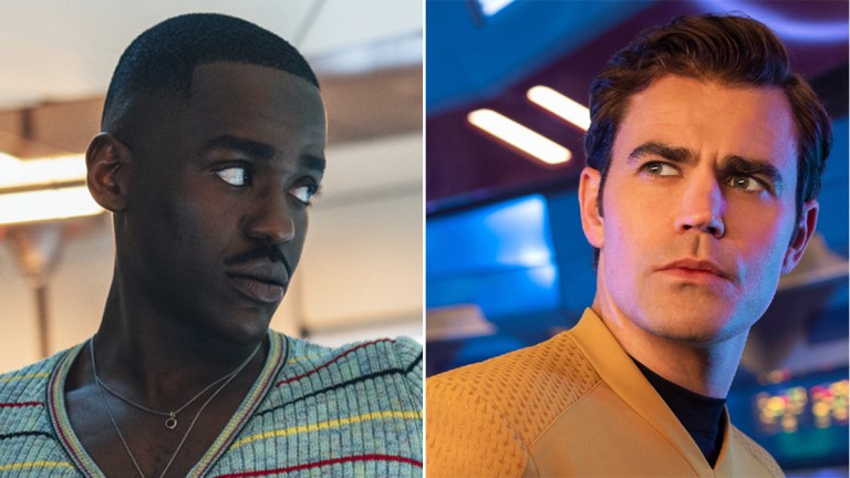 Ncuti Gatwa as the Doctor in Doctor Who and Paul Wesley as Captain Kirk in Star Trek: Strange New Worlds