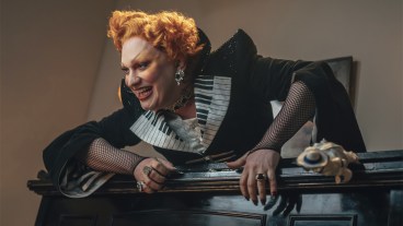 Jinkx Monsoon as Maestro climbing out of an upright piano in Doctor Who episode "The Devil's Chord"
