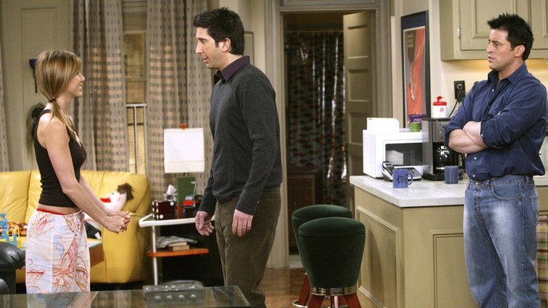 FRIENDS -- "The Last One: Part 1" -- Episode 19 -- Aired 5/6/2004 -- Pictured: (l-r) Jennifer Aniston as Rachel Green, David Schwimmer as Dr. Ross Geller, Matt LeBlanc as Joey Tribbiani