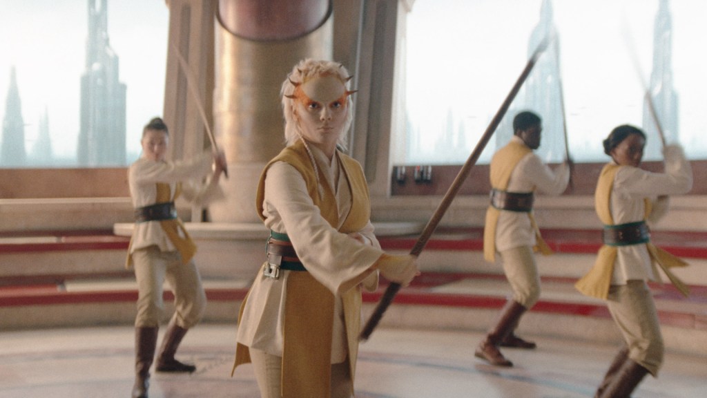 (Center): Jedi Padawan Jecki Lon (Dafne Keen) in Lucasfilm&rsquo;s THE ACOLYTE, exclusively on Disney+. ©2024 Lucasfilm Ltd. &amp; TM. All Rights Reserved.
