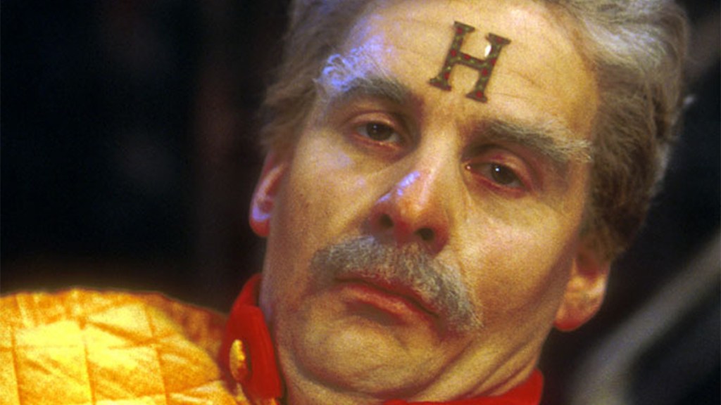 Chris Barrie in old-age make-up as future Arnold Rimmer in Red Dwarf