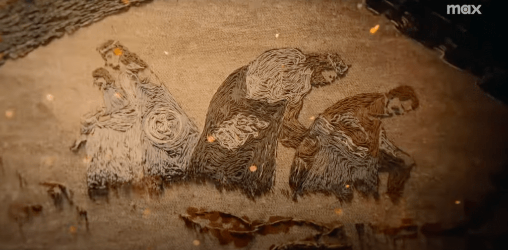 Torrhen Stark Kneeling in House of the Dragon Season 2 Opening Tapestry