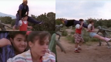 Zack, Jason, and Kimberly fight by forming themselves into a "human chain" in the Power Rangers episode, "High Five."