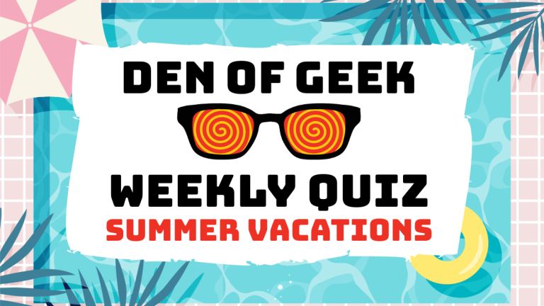 Den of Geek logo backed with a swimming pool and palm trees