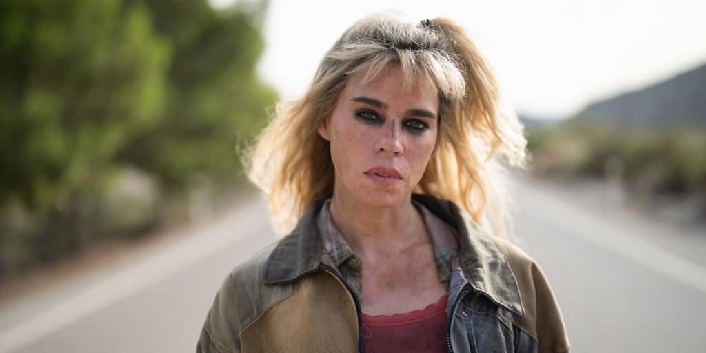 Billie Piper standing on a street as Cass in Netflix&rsquo;s KAOS