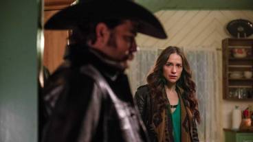 Tim Rozon and Melanie Scrofano in Wynonna Earp: Vengeance