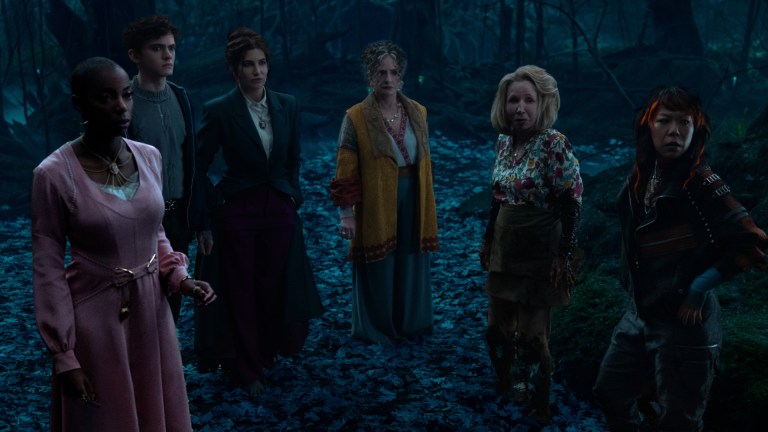 Jennifer Kale (Sasheer Zamata), Teen (Joe Locke), Agatha Harkness (Kathryn Hahn), Lilia Calderu (Patti LuPone), Mrs. Hart/Sharon Davis (Debra Jo Rupp), and Alice Wu-Gulliver (Ali Ahn) in Marvel Television's AGATHA ALL ALONG