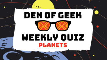 Den of Geek weekly quiz header logo with planets in background