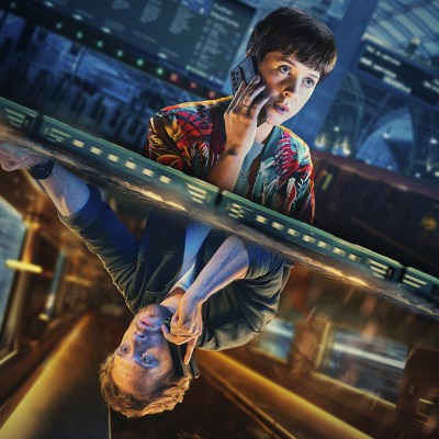 Alexandra Roach and Joe Cole talking on the phone in the poster for BBC thriller Nightsleeper