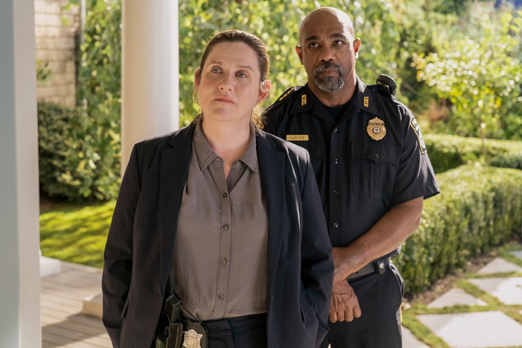 The Perfect Couple. (L to R) Donna Lynne Champlin as Nikki Henry, Michael Beach as Dan Carter in episode 106 of The Perfect Couple. Cr. Liam Daniel/Netflix © 2024