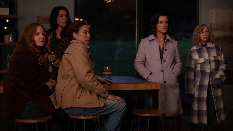 (L-R): Lauren Ambrose as Van, Simone Kessell as Lottie, Tawny Cypress as Taissa, Juliette Lewis as Natalie and Christina Ricci as Misty in YELLOWJACKETS, "It Chooses".