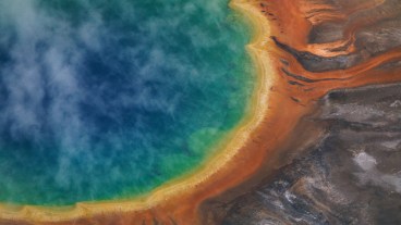 Prismatic hotspring pool from above in Yellowstone
