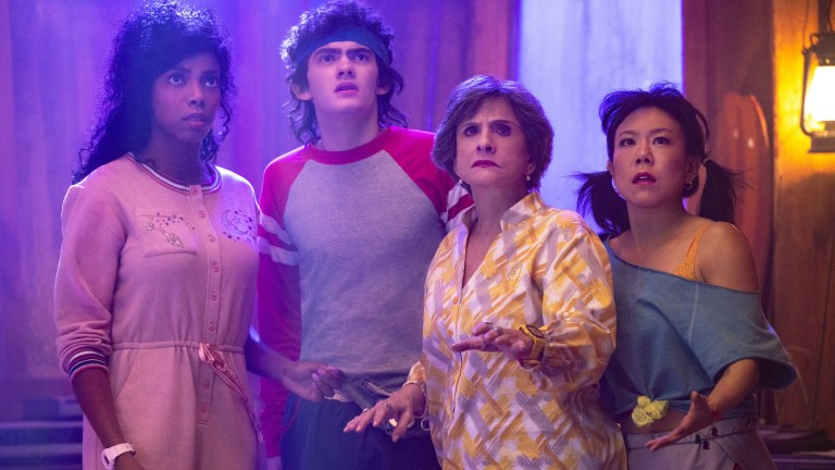 (L-R) Jennifer Kale (Sasheer Zamata), Teen (Joe Locke), Lilia Calderu (Patti LuPone) and Alice Wu-Gulliver (Ali Ahn) in Marvel Television's AGATHA ALL ALONG, exclusively on Disney+.