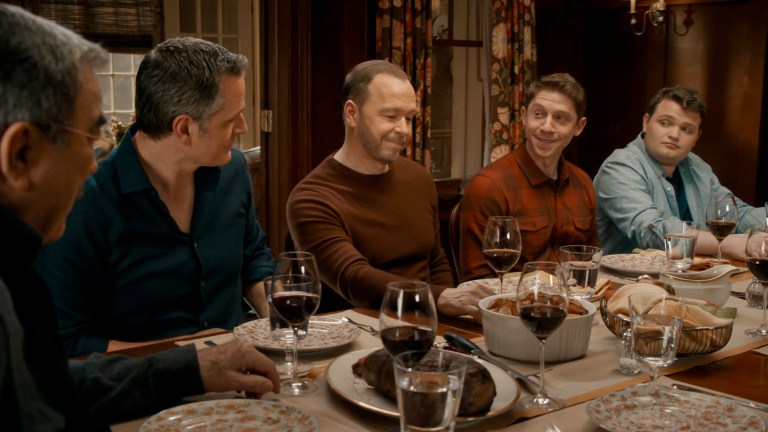 “Life Sentence” – The Reagans’ professional lives converge when an allegation of jury tampering against Erin intertwines with Danny and Baez’s homicide case and Eddie’s bond to a child murder witness; Frank clashes with his friend and confidant Archbishop Kearns over the death penalty; and when Jamie’s car is stolen, he joins forces with his nephew, Joe Hill, to recover it. Stacy Keach, Peter Hermann and Will Hochman guest star on the 14th season, part two premiere of BLUE BLOODS, Friday, Oct. 18 (10:00-11:00 PM, ET/PT) on the CBS Television Network, and streaming on Paramount+ (live and on demand for Paramount+ with SHOWTIME subscribers, or on demand for Paramount+ Essential subscribers the day after the episode airs)*. Pictured (L-R): Tom Selleck as Frank Reagan, Peter Hermann as Jack Boyle, Donnie Wahlberg as Danny Reagan, Will Hocham as Joe Hill, and Andrew Terraciano as Sean Reagan.
