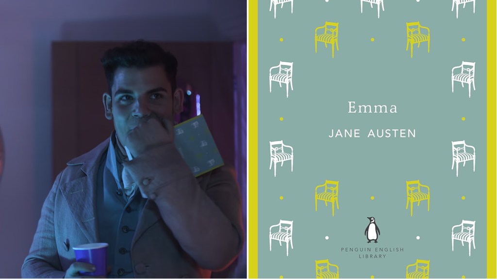 Isaac in Heartstopper season 3 holding Emma by Jane Austen