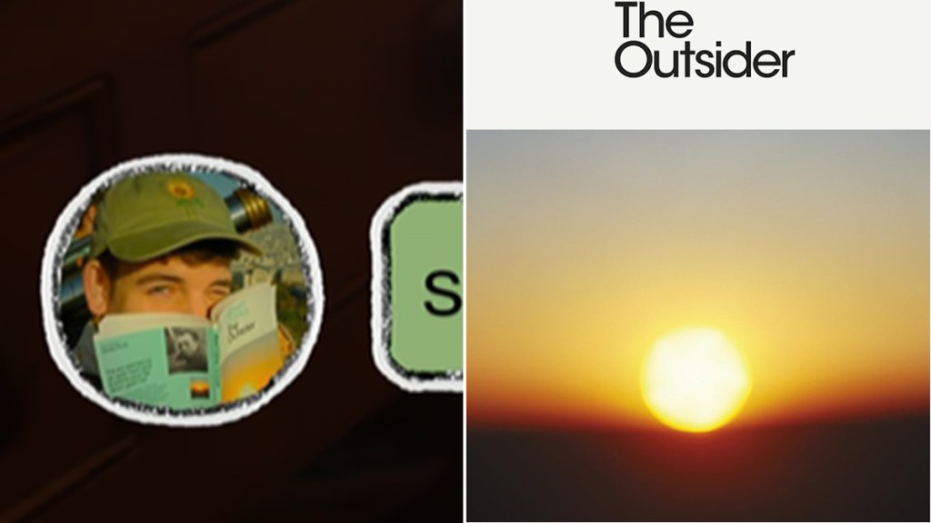 Isaac in Heartstopper season 3's profile picture holding a copy of Camus' The Outsider
