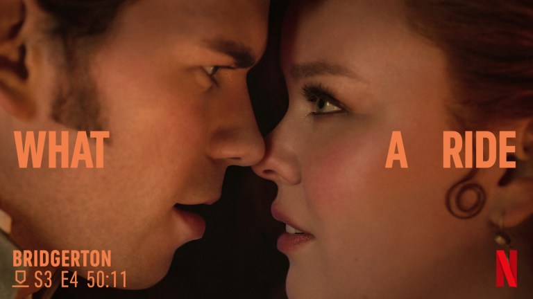 Netflix Moments promotional image featuring Colin Bridgerton (Luke Newton) and Penelope Featherington (Nicola Coughlan) season 3