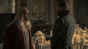 King Viserys (Paddy Considine) and Otto Hightower (Rhys Ifans) in House of the Dragon season 1