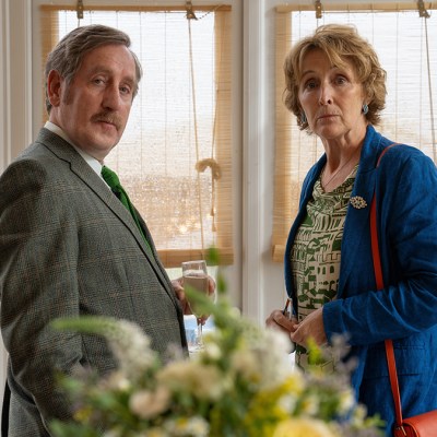 Michael Smiley and Fiona Shaw as Roger and Angelica in Bad Sisters season 2