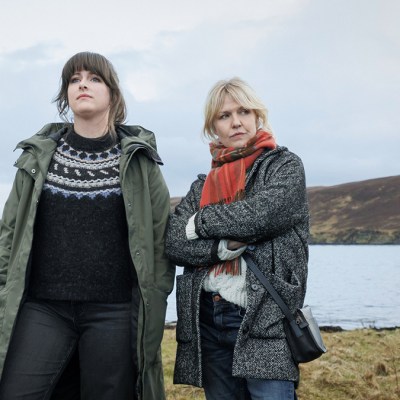 Alison O'Donnell as Tosh and Ashley Jensen as Ruth in Shetland season 9
