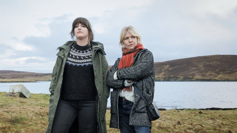 Alison O'Donnell as Tosh and Ashley Jensen as Ruth in Shetland season 9