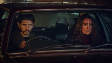 Ben Whishaw and Keira Knightley sitting in a car in Netflix series Black Doves