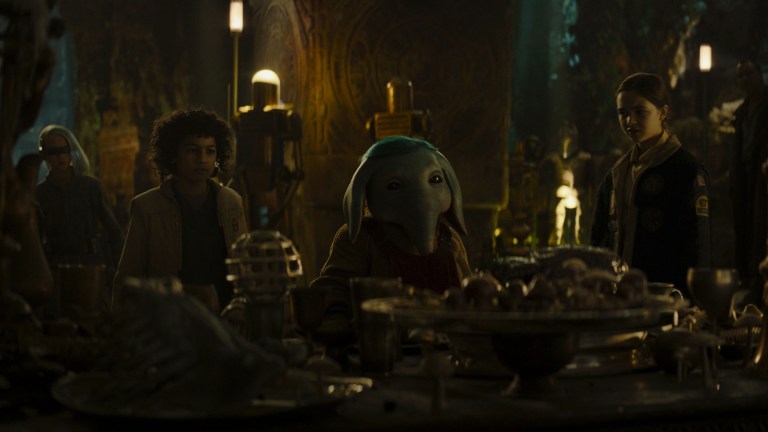 KB (Kyriana Kratter), Wim (Ravi Cabot-Conyers), Neel (Robert Timothy Smith), Fern (Ryan Kiera Armstrong) and Jod (Jude Law) in Lucasfilm’s STAR WARS: SKELETON CREW