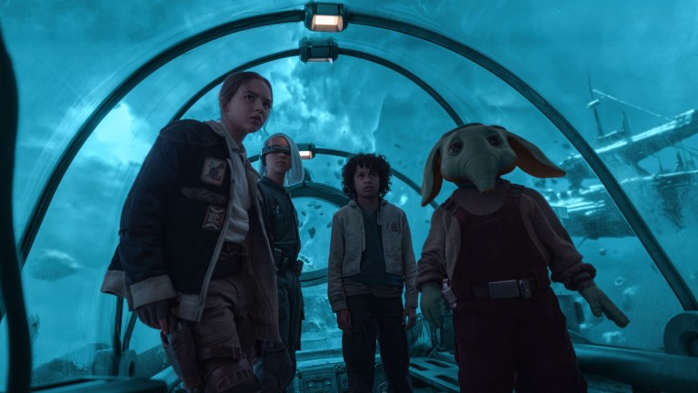 Fern (Ryan Kiera Armstrong), KB (Kyriana Kratter), Wim (Ravi Cabot-Conyers), Neel (Robert Timothy Smith) in Lucasfilm’s STAR WARS: SKELETON CREW