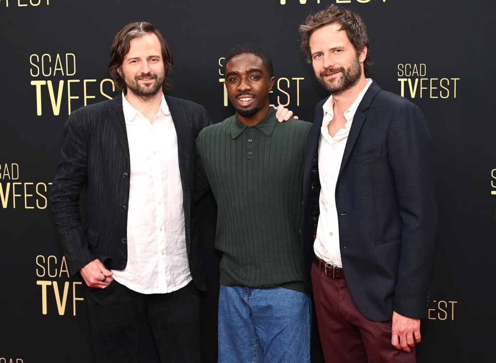 ATLANTA, GEORGIA - FEBRUARY 05: Matt Duffer, Caleb McLaughlin and Ross Duffer attend &ldquo;Stranger Things&rdquo; and Award Presentation To The Duffer Brothers (Variety Showrunner Award) during the 13th SCAD TVfest on February 05, 2025 in Atlanta, Georgia. (Photo by Bryan Bedder/Getty Images)