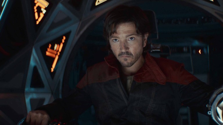 Cassian Andor (Diego Luna) sits in the cockpit of a TIE Avenger