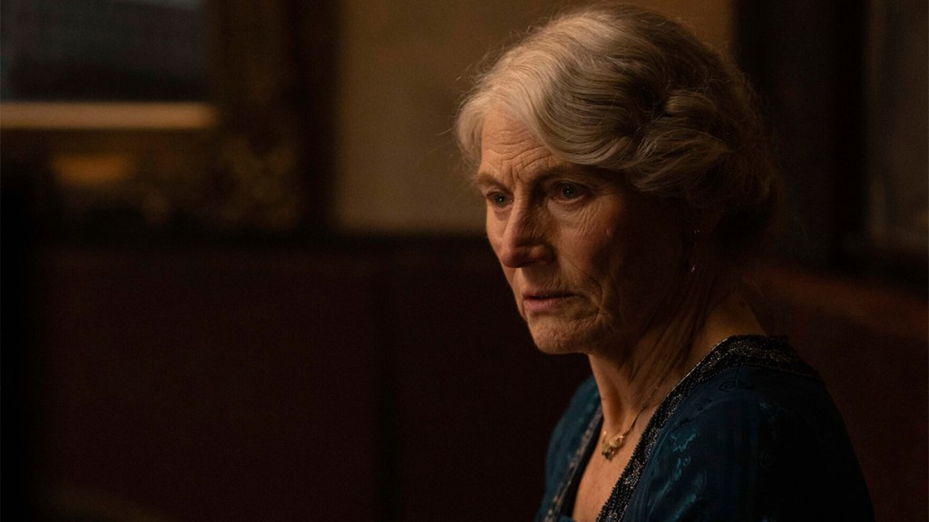 Geraldine James in a blue dress in BBC One&rsquo;s Dope Girls