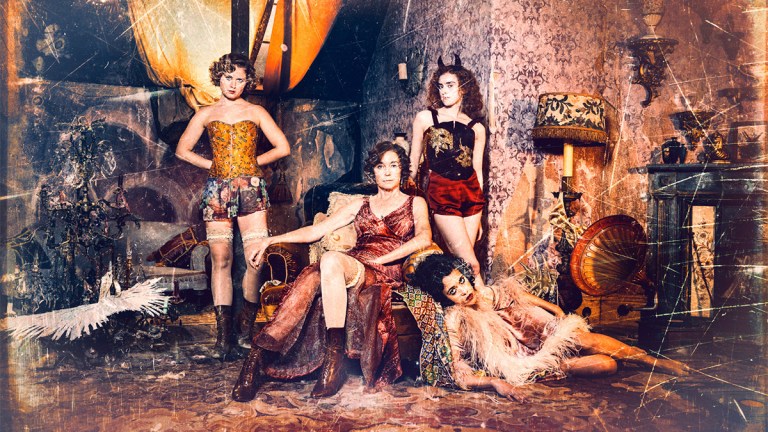 The cast of BBC One's Dope Girls wearing 1920s lingerie