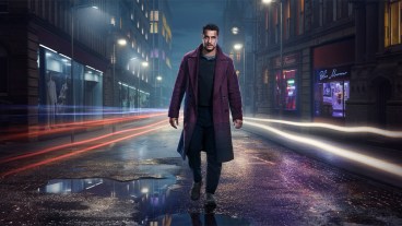 Staz Nair as DCI Harry Virdee standing in the middle of a Bradford street at night