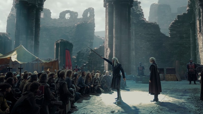 Daemon Targaryen (Matt Smith) rallies the troops for Queen Rhaenyra in House of the Dragon season 2.