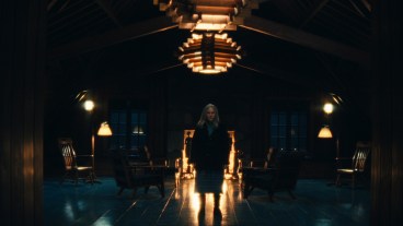Patricia Arquette as Harmony Cobel in the birthing lodge. Severance Season 2 Episode 9.