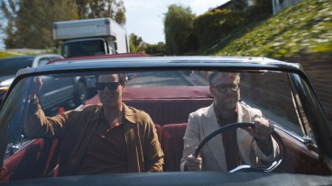 Ike Barinholtz and Seth Rogen in a car in Apple TV+ comedy The Studio.