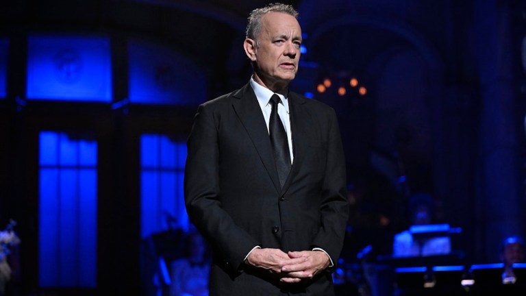 SNL50: THE ANNIVERSARY SPECIAL -- Pictured: Tom Hanks during the “Intro Fake in Memoriam” sketch on February 16, 2025.