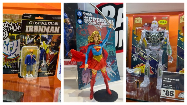 Items from the 2025 ToyFair in New York. Super7 Ghostface Killah, McFarlane Toys Supergirl, The Iron Giant